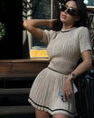 Women’s Short Sleeve Knit Top and Pleated Skirt Set