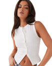 Women’s Sleeveless Button-Front Top with Round Neck