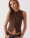 Women’s Sleeveless Button-Front Top with Round Neck