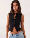 Women’s Sleeveless Button-Front Top with Round Neck