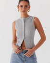 Women’s Sleeveless Button-Front Top with Round Neck