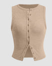Women’s Sleeveless Button-Front Top with Round Neck