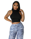 Women’s Sleeveless Crop Top with High Neck