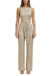 Women’s Sleeveless Sequin Jumpsuit with Open Back and Tie Waist