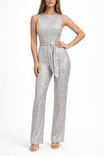 Women’s Sleeveless Sequin Jumpsuit with Open Back and Tie Waist