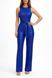 Women’s Sleeveless Sequin Jumpsuit with Open Back and Tie Waist