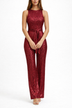 Women’s Sleeveless Sequin Jumpsuit with Open Back and Tie Waist