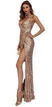 Women’s Sleeveless Sequin Maxi Dress with Slit
