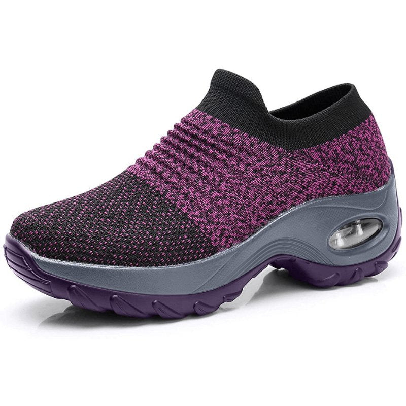 Women's slip-on sneakers featuring air cushion technology and a breathable knit design, perfect for all-day comfort and stylish casual wear. 8
