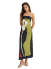 Women's Strapless Floral Midi Dress with Straight Neckline