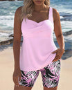 Women's tummy control tankini swimsuit set featuring a vibrant tropical print and a flattering sweetheart neckline, perfect for beach and pool outings. 4