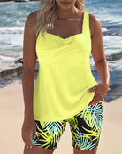 Women's tummy control tankini swimsuit set featuring a vibrant tropical print and a flattering sweetheart neckline, perfect for beach and pool outings. 6