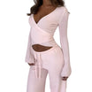 Women’s Two-Piece Set with Long-Sleeve Wrap Top and Waist-Tie Trousers