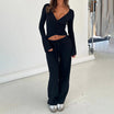 Women’s Two-Piece Set with Long-Sleeve Wrap Top and Waist-Tie Trousers