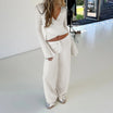 Women’s Two-Piece Set with Long-Sleeve Wrap Top and Waist-Tie Trousers