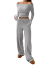 Women’s Two-Piece Set with Off-Shoulder Top and Wide-Leg Trousers