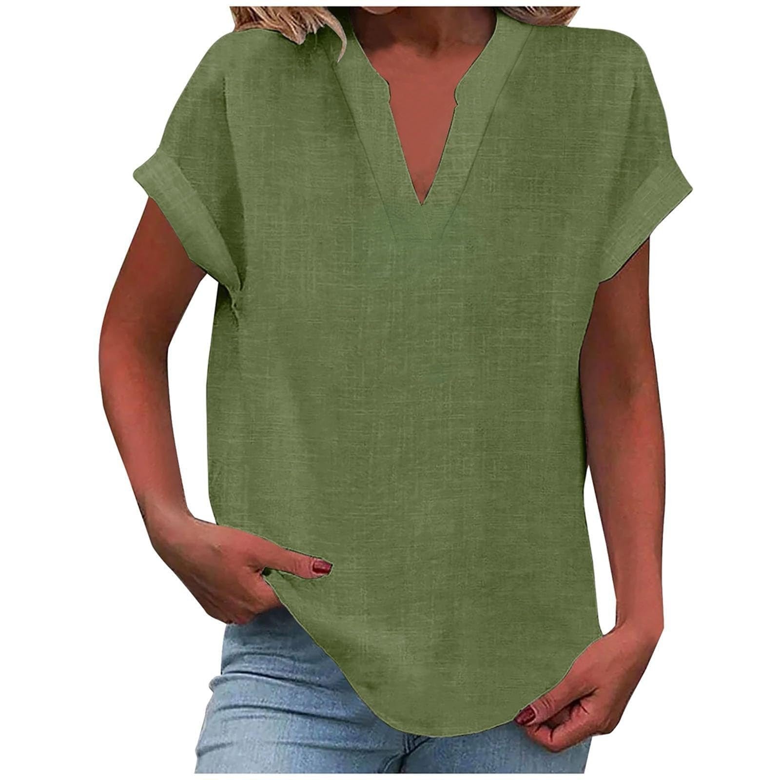 Women's V-Neck Blouse in white, featuring a relaxed fit and short sleeves, designed for plus size women, perfect for summer styling. 13