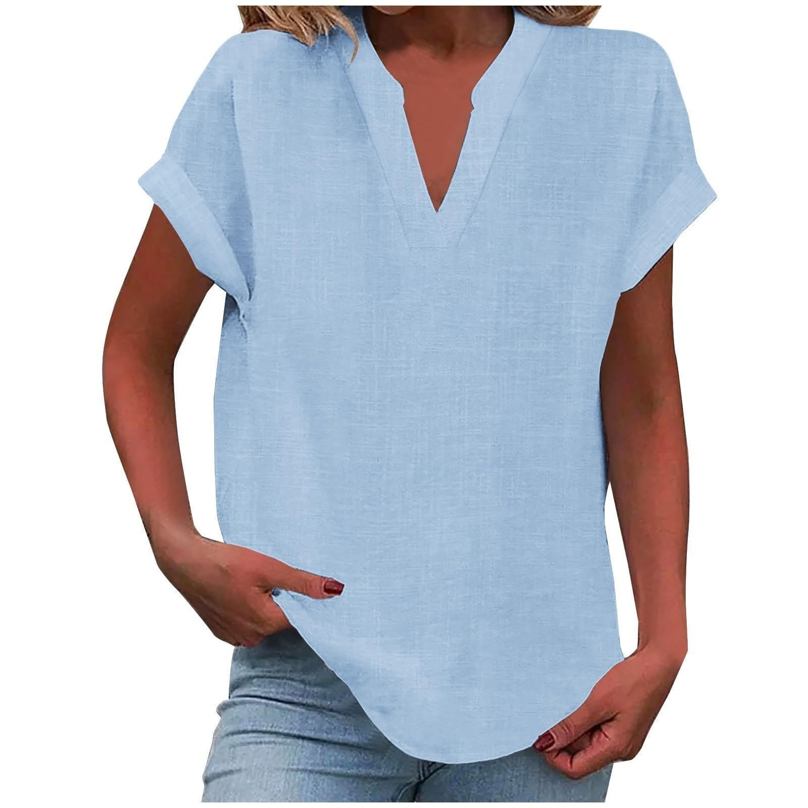 Women's V-Neck Blouse in white, featuring a relaxed fit and short sleeves, designed for plus size women, perfect for summer styling. 2