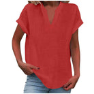 Women's V-Neck Blouse in white, featuring a relaxed fit and short sleeves, designed for plus size women, perfect for summer styling. 3