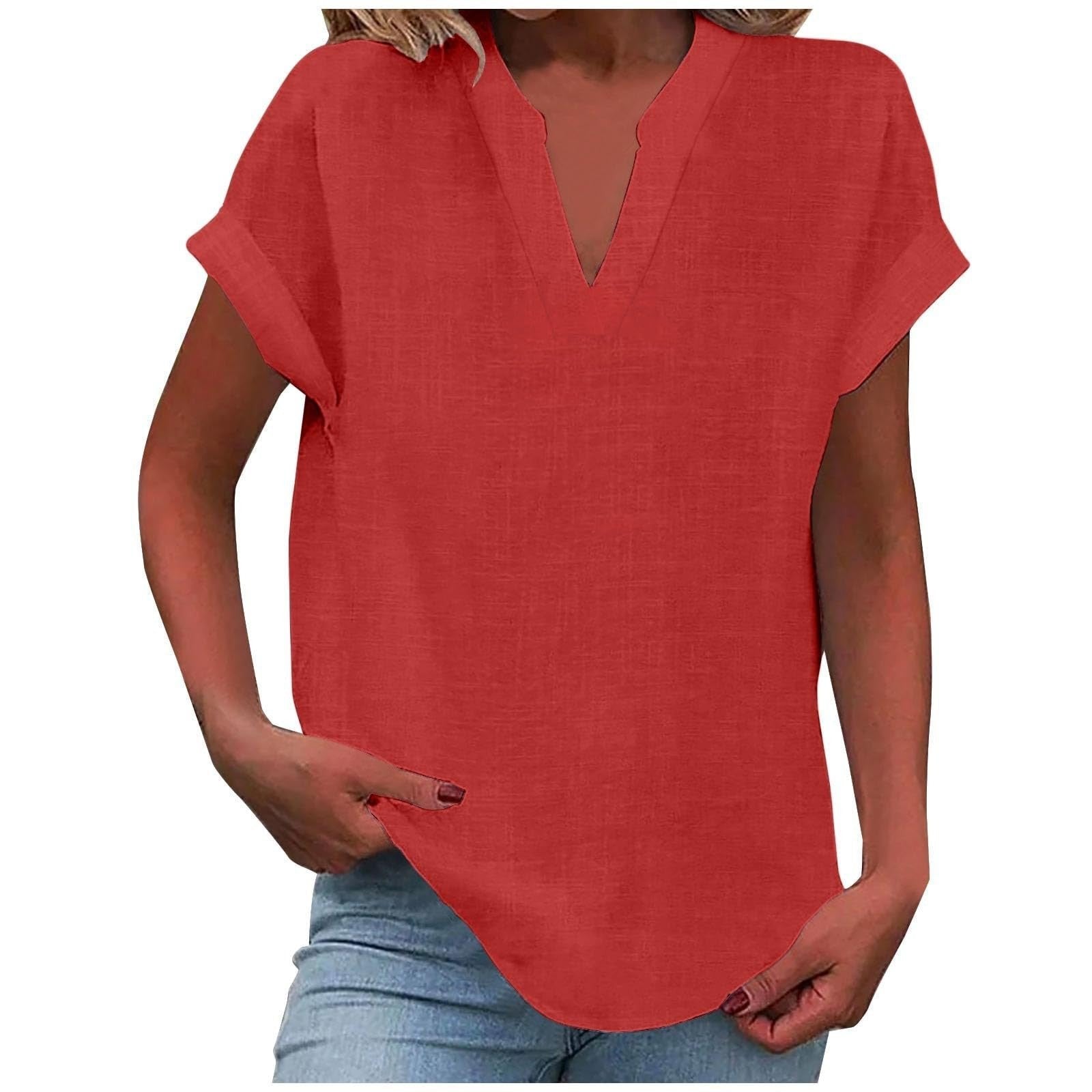 Women's V-Neck Blouse in white, featuring a relaxed fit and short sleeves, designed for plus size women, perfect for summer styling. 3