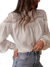 Women’s White Blouse with Long Sleeves and Lace Trim