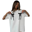 Women’s White Short Sleeve Top with Round Neckline and Bow Details