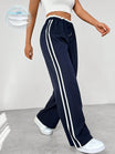 Women's Wide Leg Trousers with Adjustable Drawstring Waist and Sporty Side Stripes – Airy Casual Pants 0