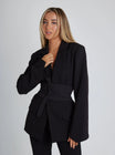 Women’s Blazer with Belted Waist and Notched Lapel