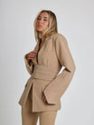Women’s Blazer with Belted Waist and Notched Lapel