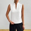 Womens blouse with stand collar and V-neck, featuring a sleeveless design and stylish striped pattern, made from a comfortable cotton blend, perfect for summer 2