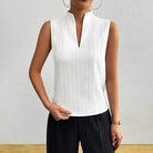 Womens blouse with stand collar and V-neck, featuring a sleeveless design and stylish striped pattern, made from a comfortable cotton blend, perfect for summer 2