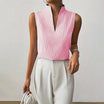 Womens blouse with stand collar and V-neck, featuring a sleeveless design and stylish striped pattern, made from a comfortable cotton blend, perfect for summer 3