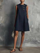 Womens Dress with Asymmetric Button Detail and Side Pocket – Lightweight Minimalist Commuter Style 0