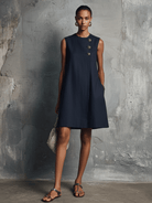 Womens Dress with Asymmetric Button Detail and Side Pocket – Lightweight Minimalist Commuter Style 1