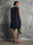 Womens Dress with Asymmetric Button Detail and Side Pocket – Lightweight Minimalist Commuter Style 2