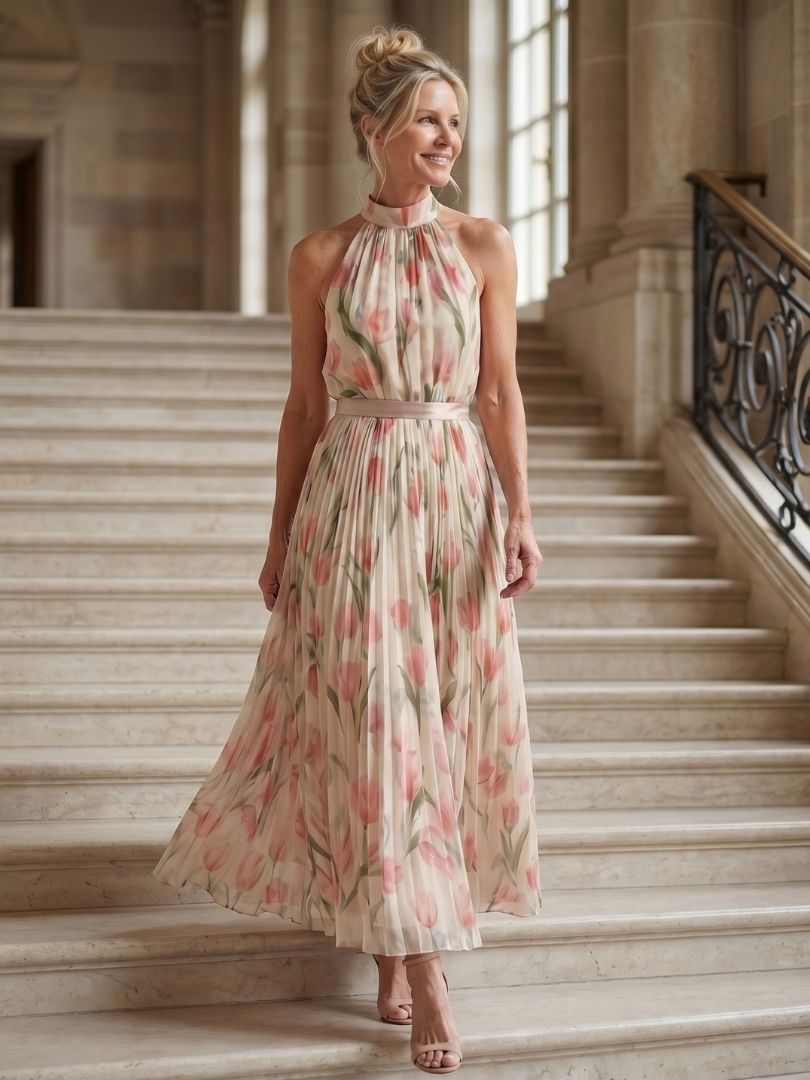 Womens Dress with Belt Detail - Lightweight Floral Midi Dress for Wedding Guests and Summer Events 3