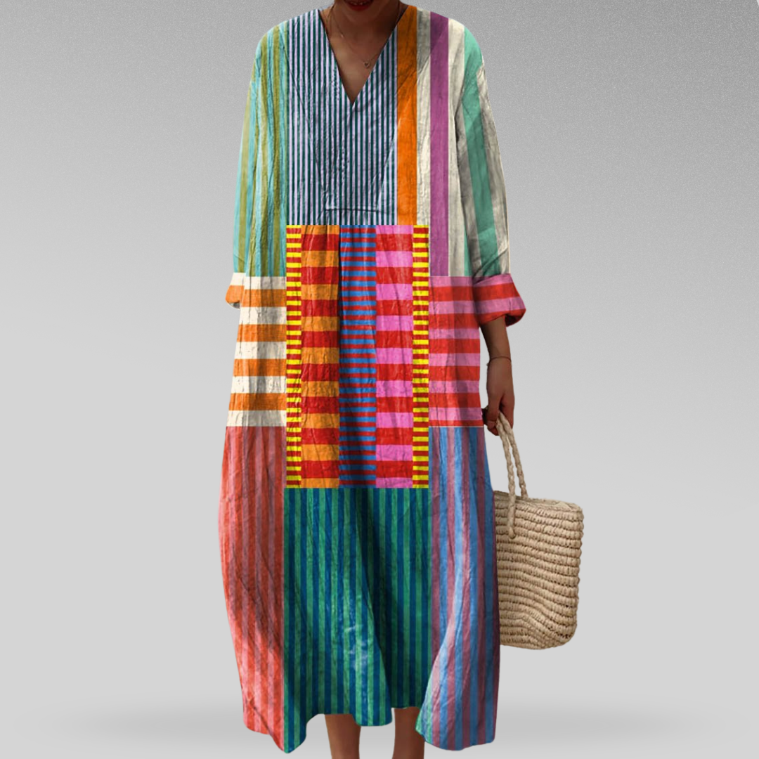 Womens Dress with Flowing Silhouette - Geometric Pattern - Stylish and Comfortable for Day or Night Wear 0