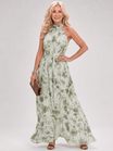 Womens Dress with Halter Neckline and Flowing Skirt – Floral Print Midi Summer Dress for Wedding Guest 3