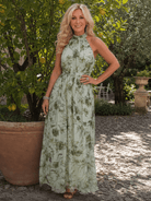 Womens Dress with Halter Neckline and Flowing Skirt – Floral Print Midi Summer Dress for Wedding Guest 4