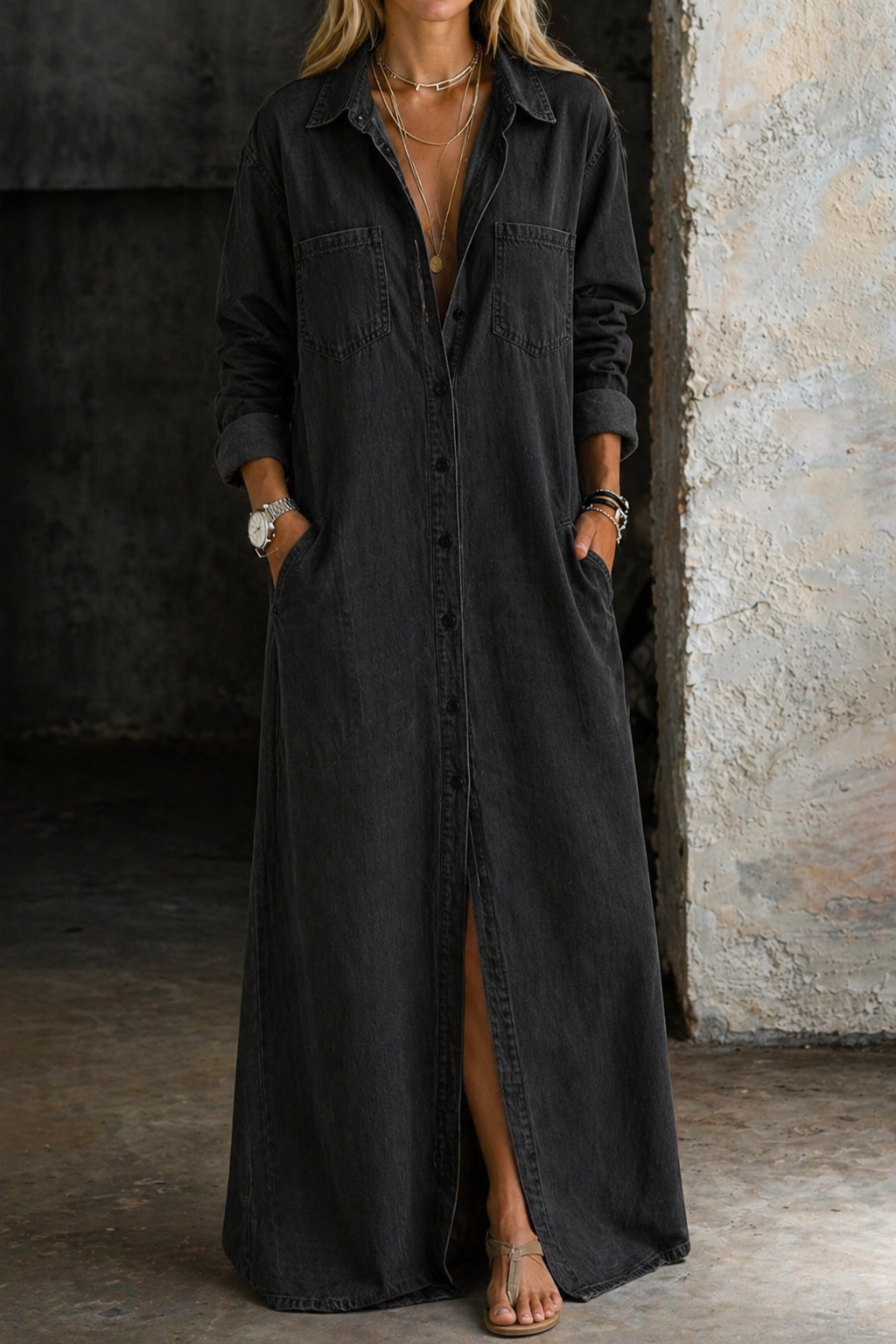 Womens Dress with Relaxed Fit and Button Down Front – Casual Knee-Length Summer Dress in Cotton Blend 3