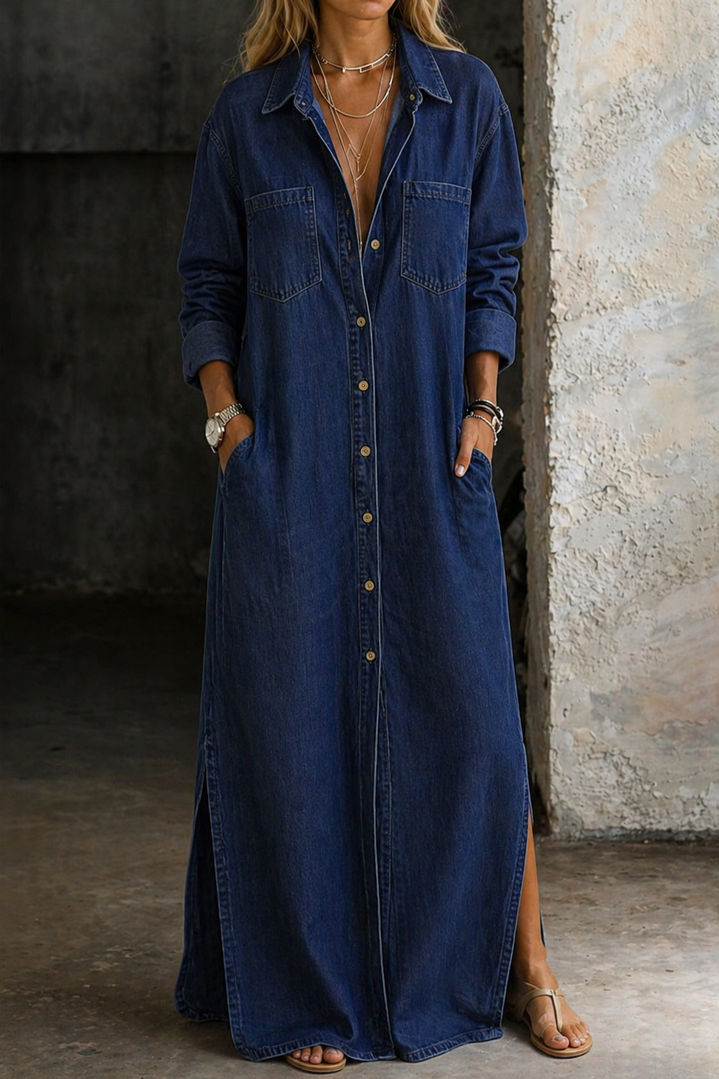 Womens Dress with Relaxed Fit and Button Down Front – Casual Knee-Length Summer Dress in Cotton Blend 4