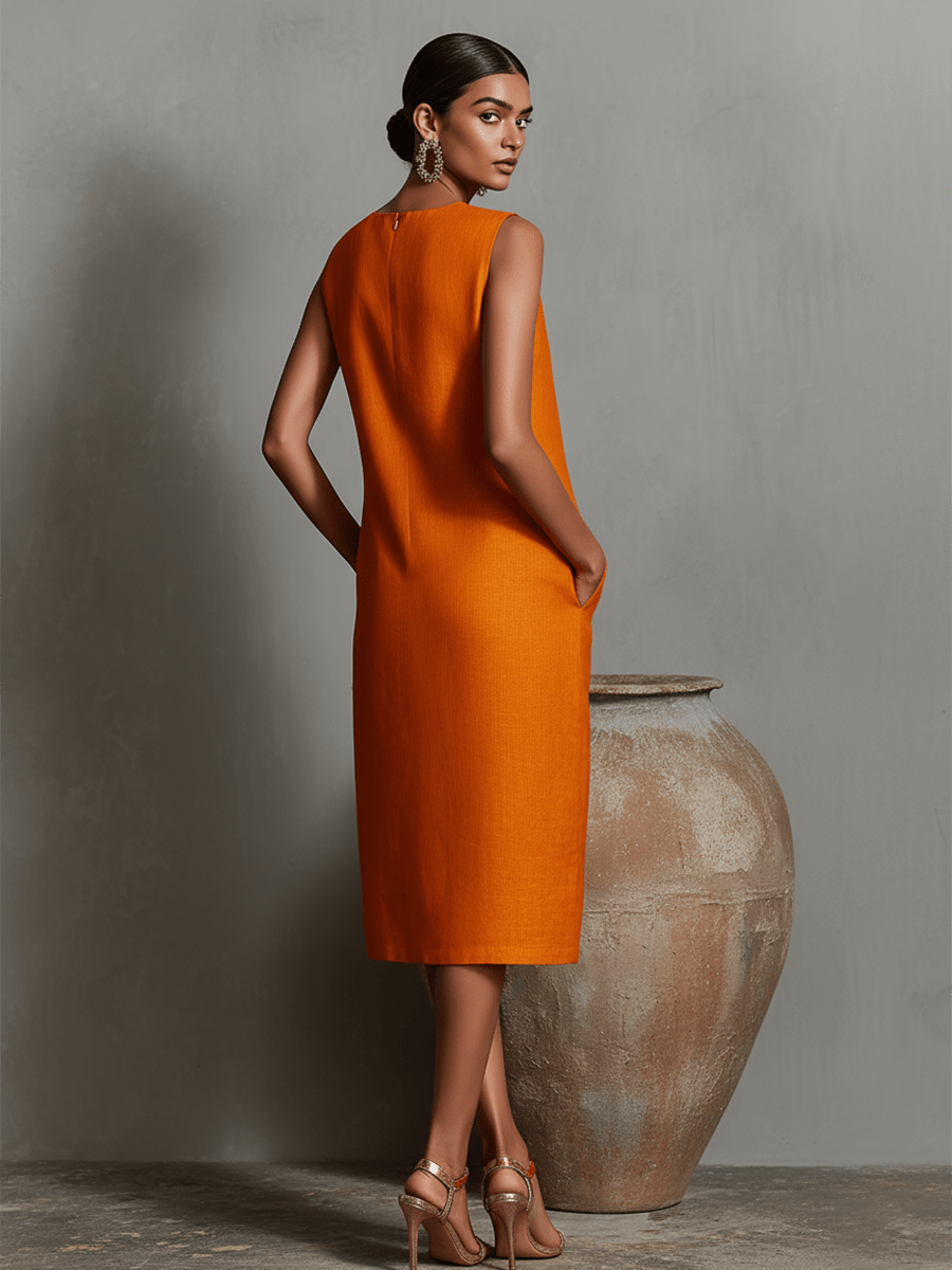 Womens Dress with Side Pockets + Breathable Linen + Minimalist Shift Design + Sleeveless 1