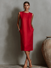 Womens Dress with Side Pockets + Breathable Linen + Minimalist Shift Design + Sleeveless 2