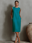 Womens Dress with Side Pockets + Breathable Linen + Minimalist Shift Design + Sleeveless 3