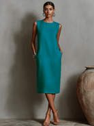 Womens Dress with Side Pockets + Breathable Linen + Minimalist Shift Design + Sleeveless 3