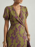 Womens Floral Midi Dress with Wrap Bodice and Short Sleeves – Lightweight Summer Dress 1