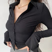 Women’s Long Sleeve Top with Bell Sleeves and Button Closure