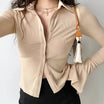 Women’s Long Sleeve Top with Bell Sleeves and Button Closure