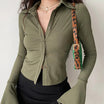Women’s Long Sleeve Top with Bell Sleeves and Button Closure