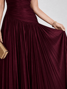Womens Midi Dress with Pleated V Neck for Weddings and Special Occasions – Lightweight Elegant Design 1